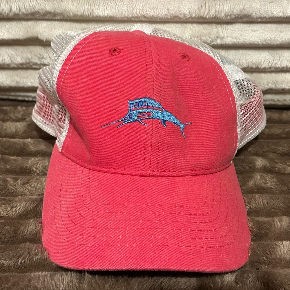 Tommy Bahama Red and White Mesh Marlin Trucker Hat